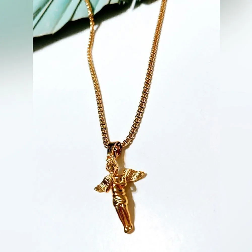 Gold angel pendant necklace  S207